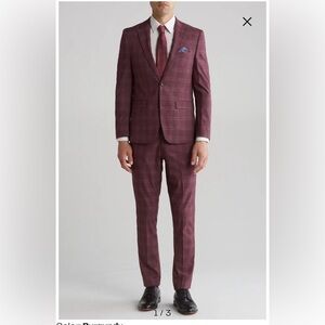 NWOT Soul of London Soul Fancy Plaid Burgundy Suit Jacket 
Size 42R